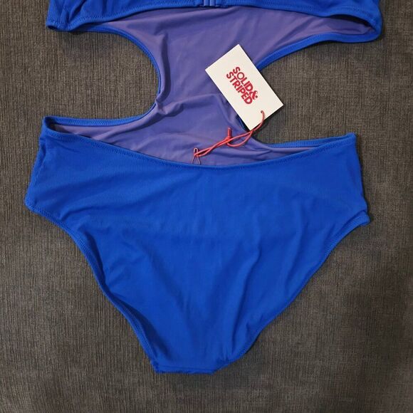 Solid And Striped Blue Crinkle Rib Azure Sarah One Piece Swimsuit Size Medium - Picture 11 of 16